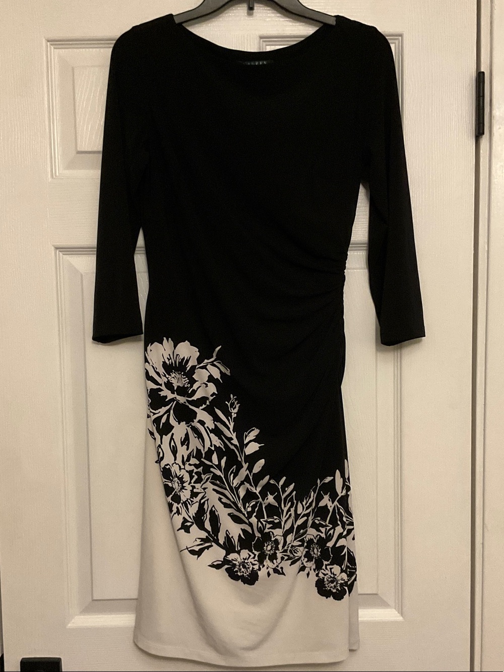 Ralph Lauren Black and White Floral Midi Dress